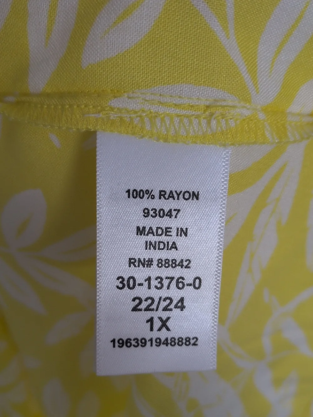 NWOT Woman Within Bell Sleeve Tunic - Yellow Palm Tree - 1X 22/24